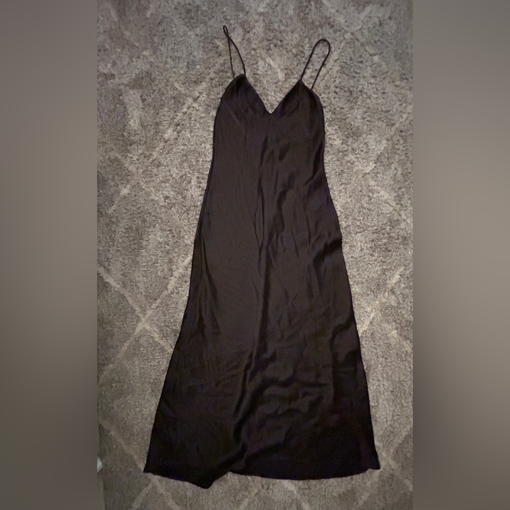 ZARA brown maxi satin slip dress